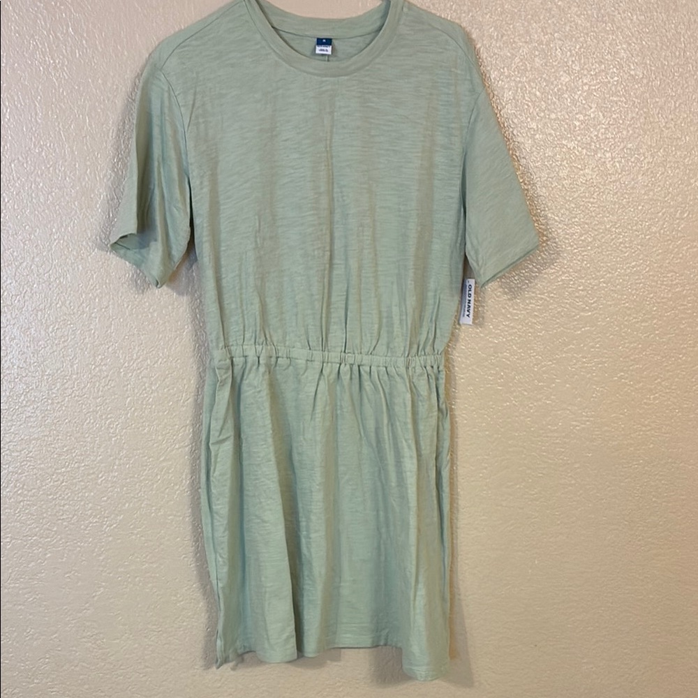 Green Casual Raglan Short Sleeve Crew Neck Dress